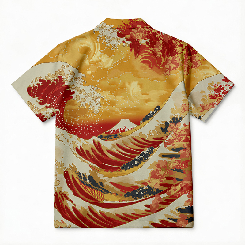Tokyocanvas Red Wave Hawaiian Shirt