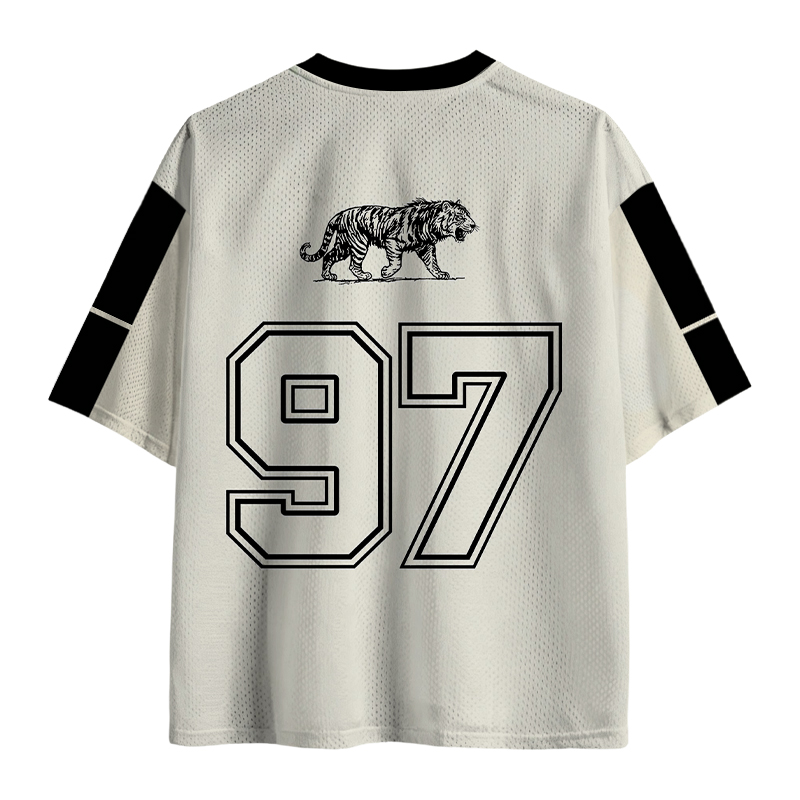 Tokyocanvas Monochrome Tiger Line Art Mesh Jersey