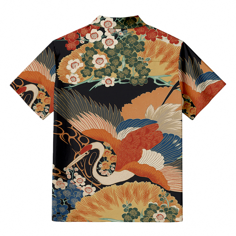 Tokyocanvas Japanese Colorful Crane Hawaiian Shirt