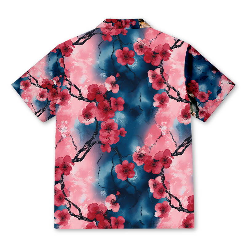 Tokyocanvas Floral Cherry Blossom Pagoda Hawaiian Shirt