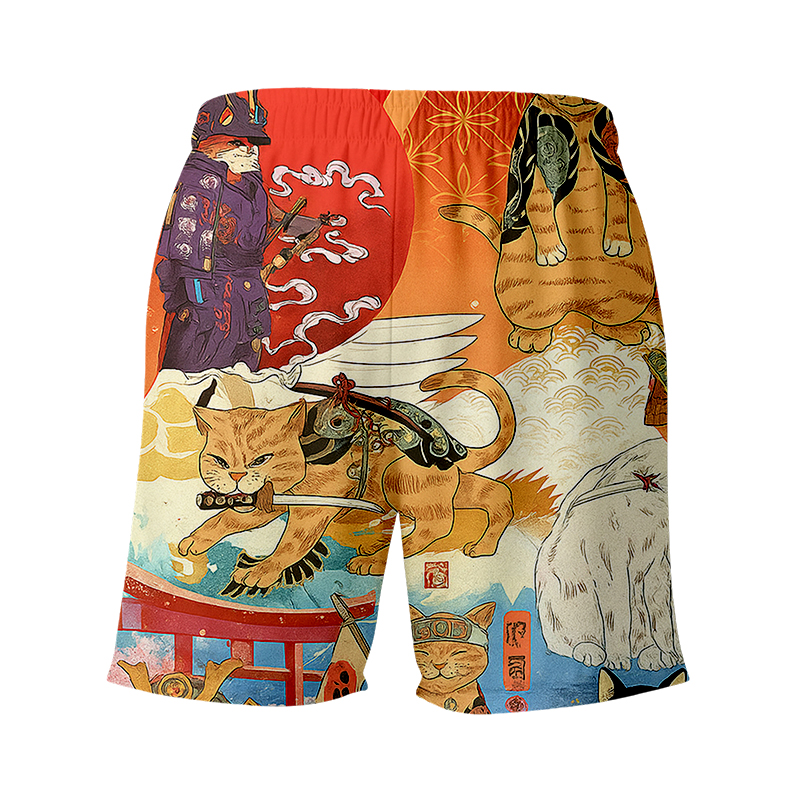 Tokyocanvas Samurai Cat Funny Art Japanese Swim Short