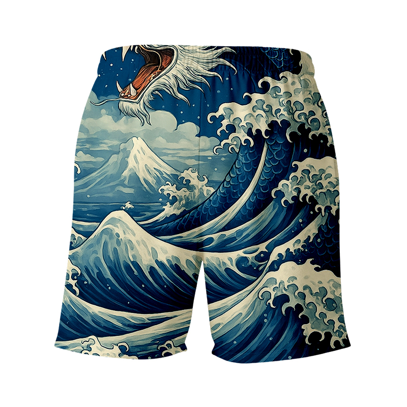 Tokyocanvas Japanese Ukiyoe Wave Dragon Swim Short