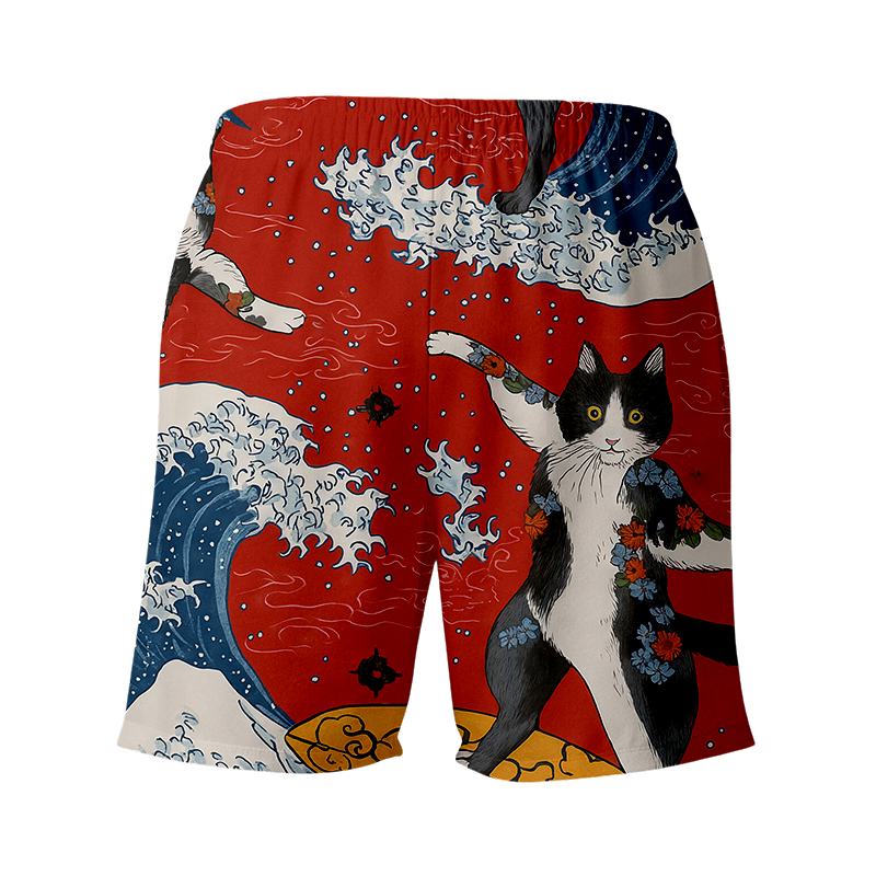 Tokyocanvas Surfing Tattooed Cat Swim Short