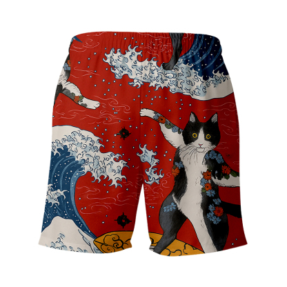 Tokyocanvas Surfing Tattooed Cat Swim Short