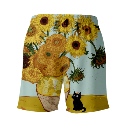 Tokyocanvas Art Print Sunflower Cat Swim Short