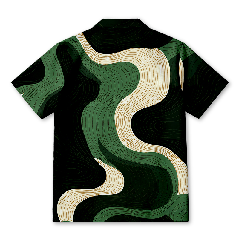 Tokyocanvas Green Wave Contour Hawaiian Shirt