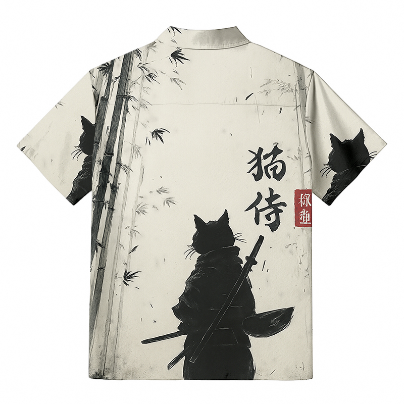 Tokyocanvas Samurai Cat In The Bamboo Forest Hawaiian Shirt