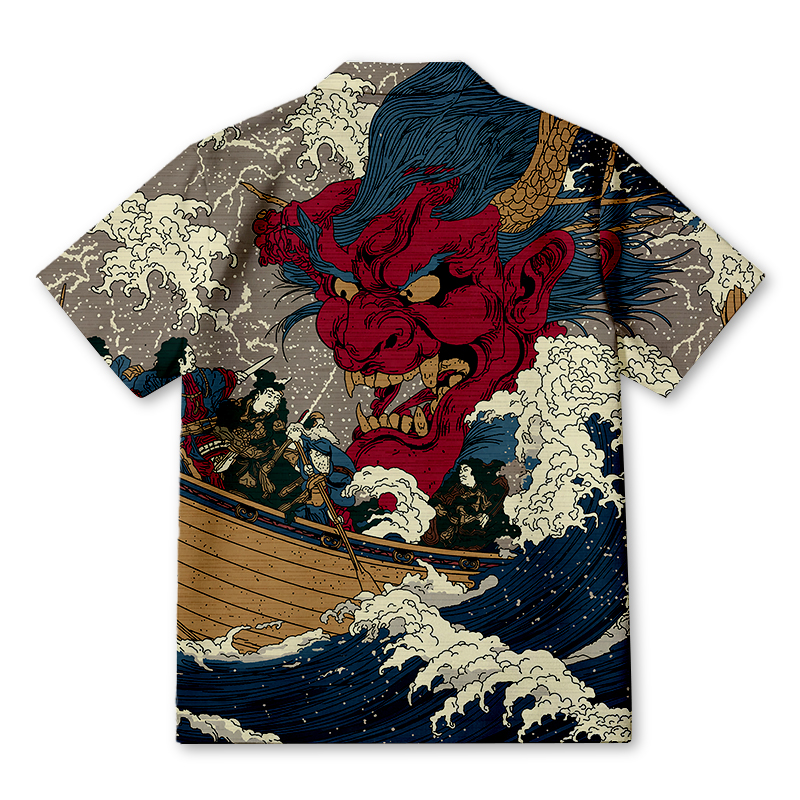 Tokyocanvas Demon And Samurai At Sea Hawaiian Shirt