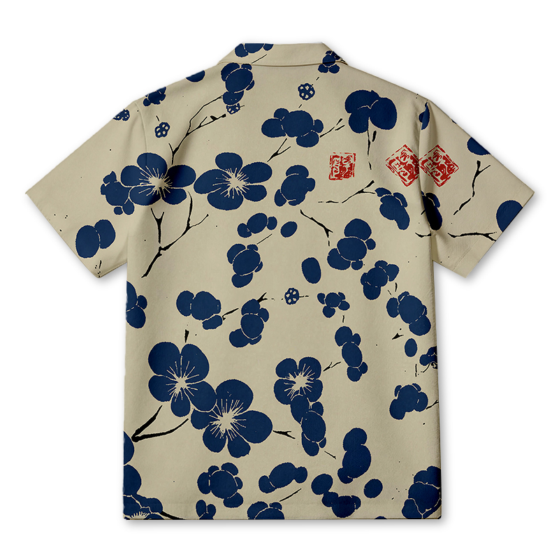 Tokyocanvas Cherry Blossom Japanese Lino Art Hawaiian Shirt
