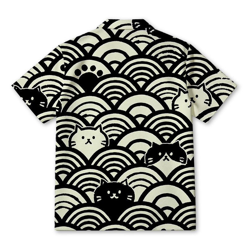 Tokyocanvas Japanese Cute Cat Wave Hawaiian Shirt