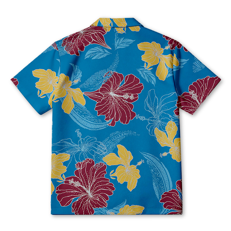 Tokyocanvas Blue Hibiscus Floral Hawaiian Shirt
