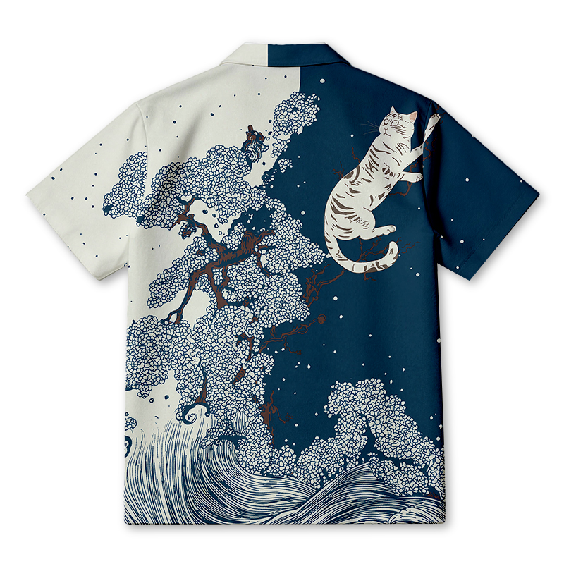 Tokyocanvas White Tiger Climbing A Tree Hawaiian Shirt