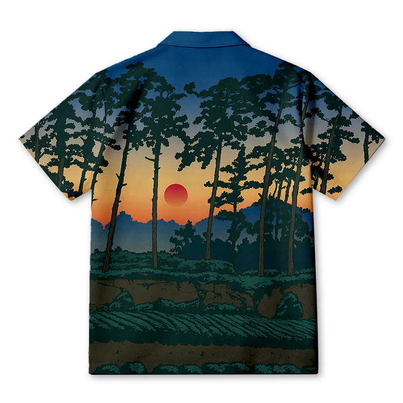 Tokyocanvas Setting Sun Behind Pines Hawaiian Shirt