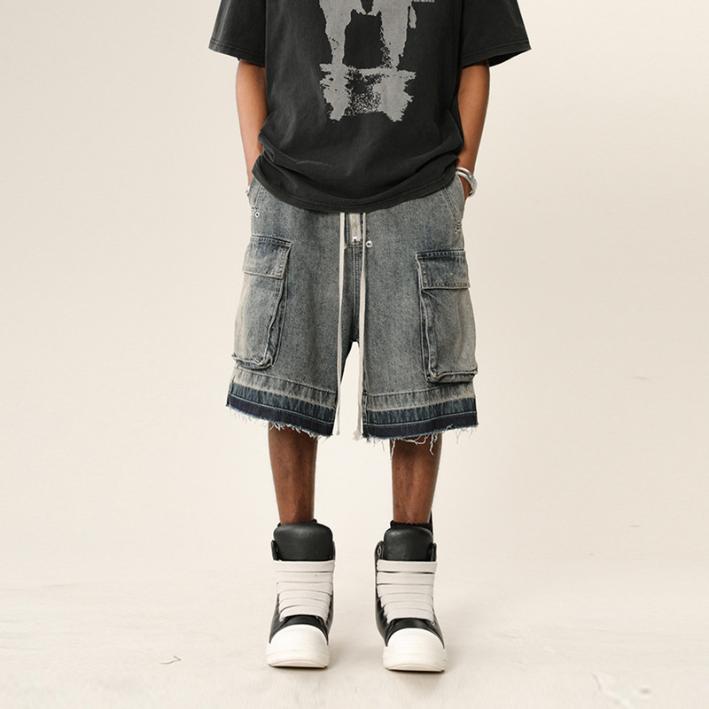 Tokyocanvas Large pocket Frayed Blue Denim Short