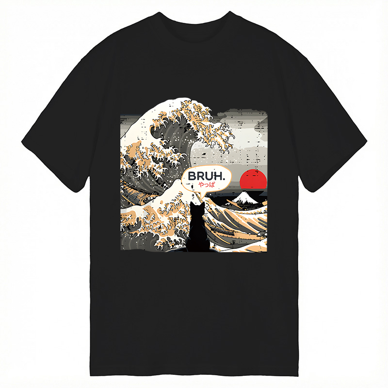 Tokyocanvas Bruh Cat Great Wave Classic T-Shirt