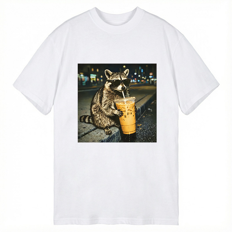 Tokyocanvas Racoon with a Ice Coffee Classic T-Shirt