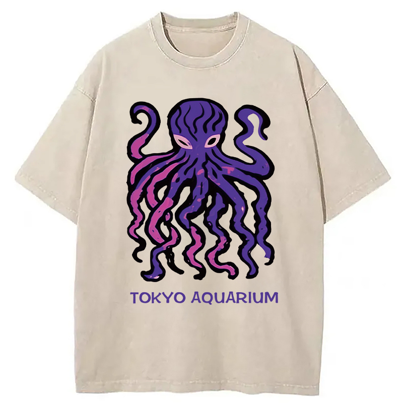 Tokyocanvas Tokyo Aquarium Octopus Washed T-Shirt