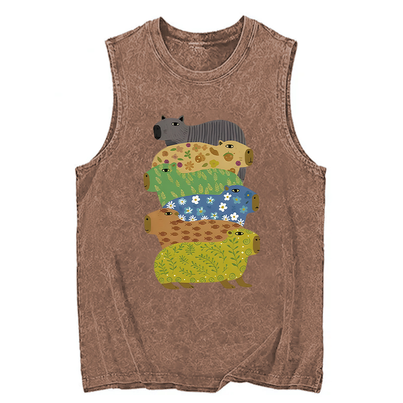 Tokyocanvas Colorful Capybaras Washed Tank