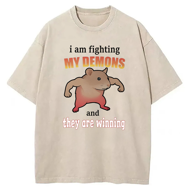 Tokyocanvas I'm Fighting My Demons And They're Winning Funny Rat Washed T-Shirt