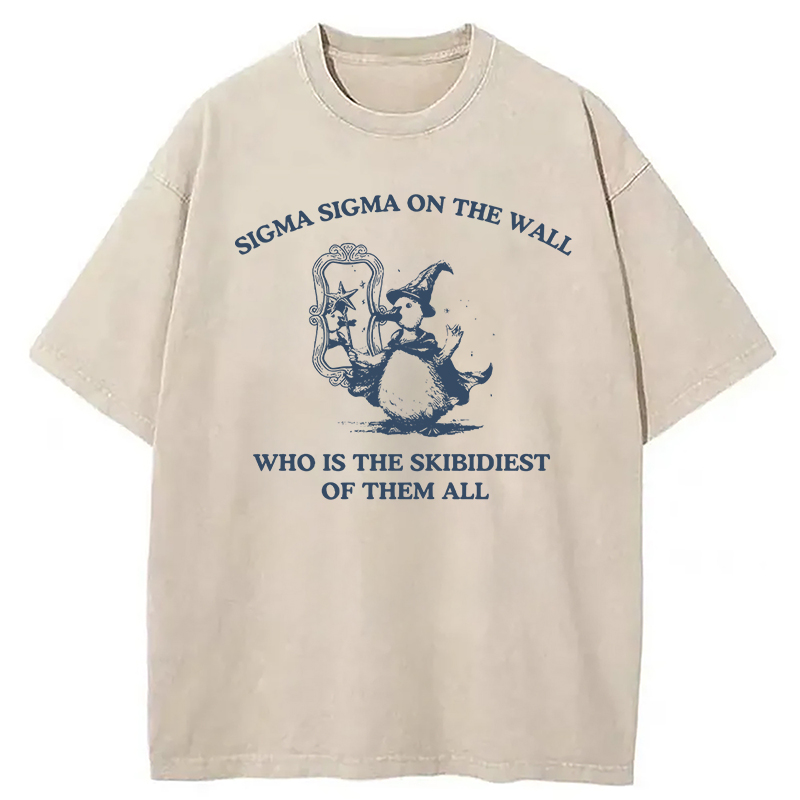 Tokyocanvas Sigma Sigma On The Wall Funny Brainrot Goose Washed T-Shirt