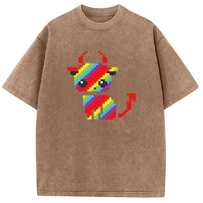 Tokyocanvas Heavy Metal Devil Cat Pixel Washed T-Shirt
