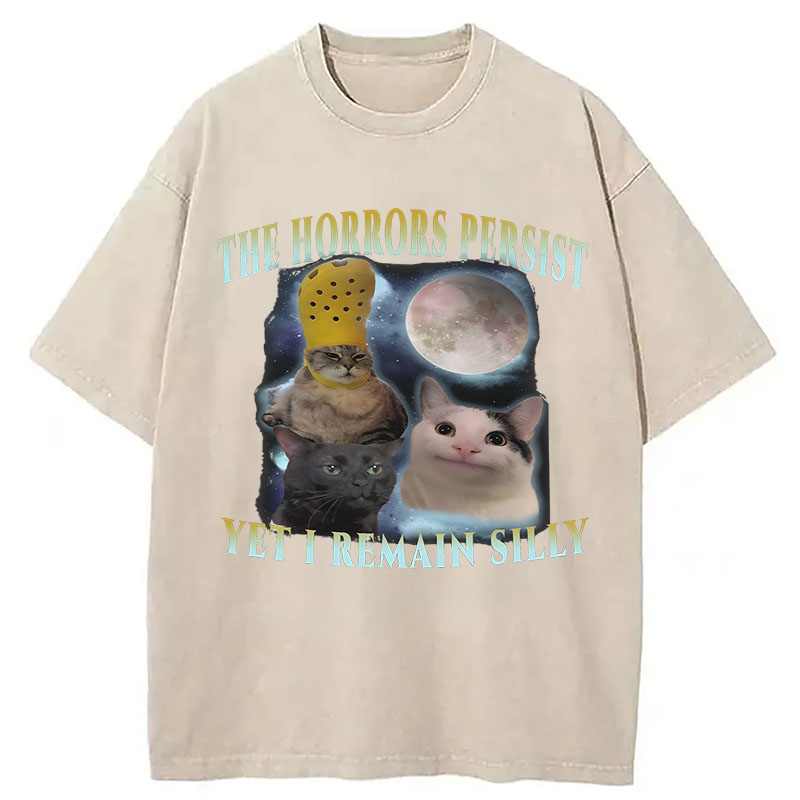Tokyocanvas The Horrors Persist Yet I Remain Silly Cat Washed T-Shirt