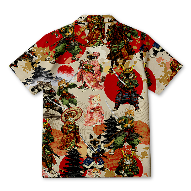 Tokyocanvas Japanese Samurai Cat  Hawaiian Shirt