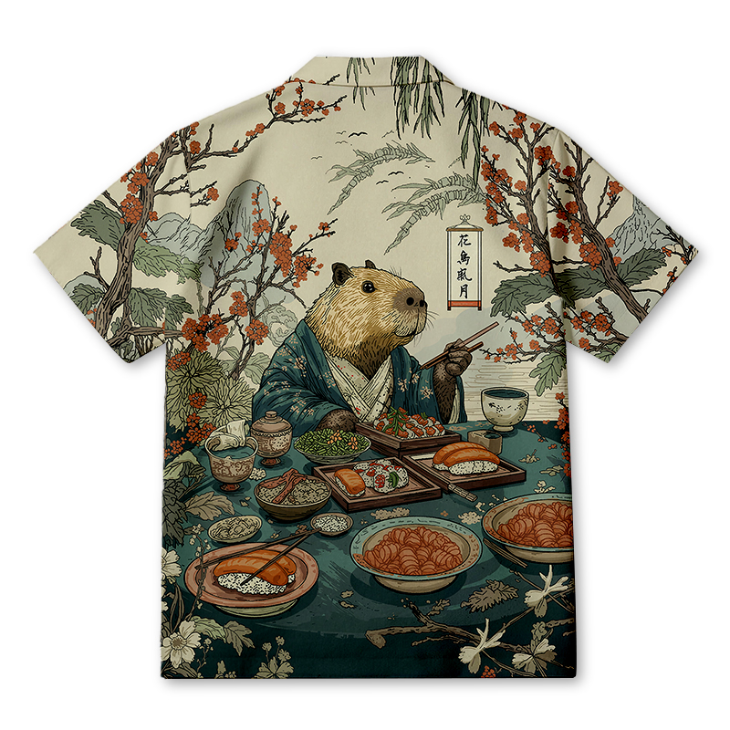 Tokyocanvas Capybara Enjoying Sushi Feast Hawaiian Shirt