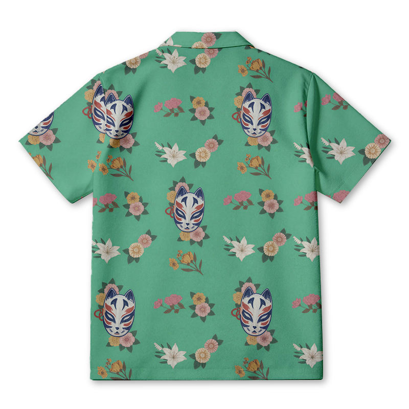 Tokyocanvas Mask With Flowers Hawaiian Shirt