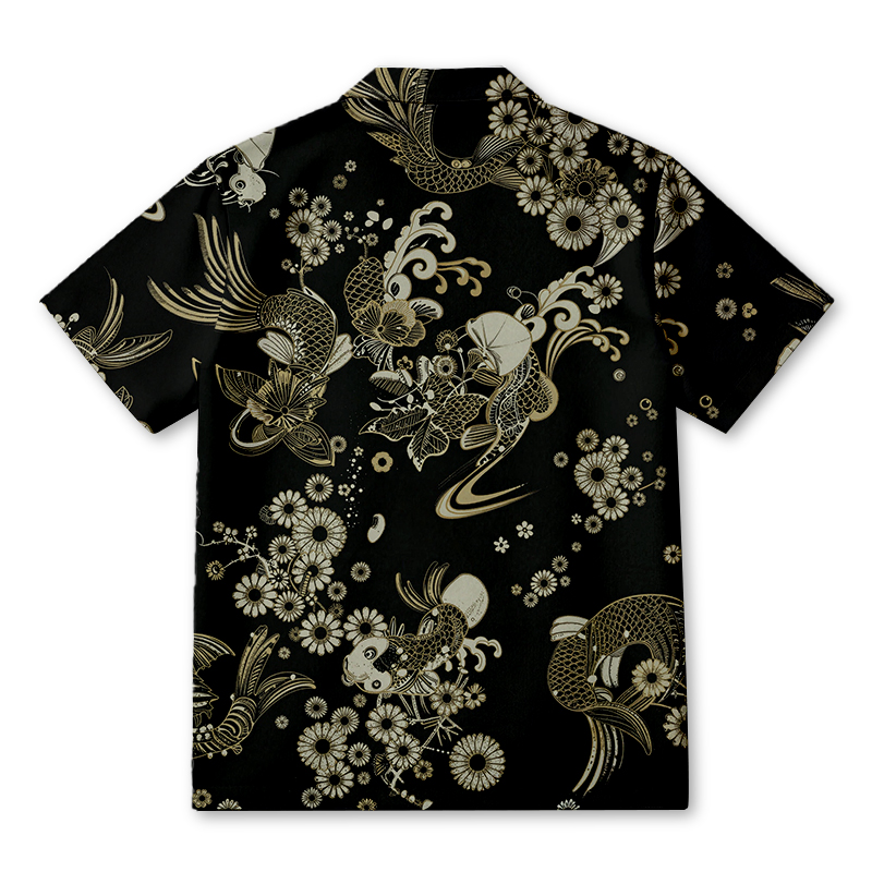 Tokyocanvas Elegant Koi Floral Hawaiian Shirt