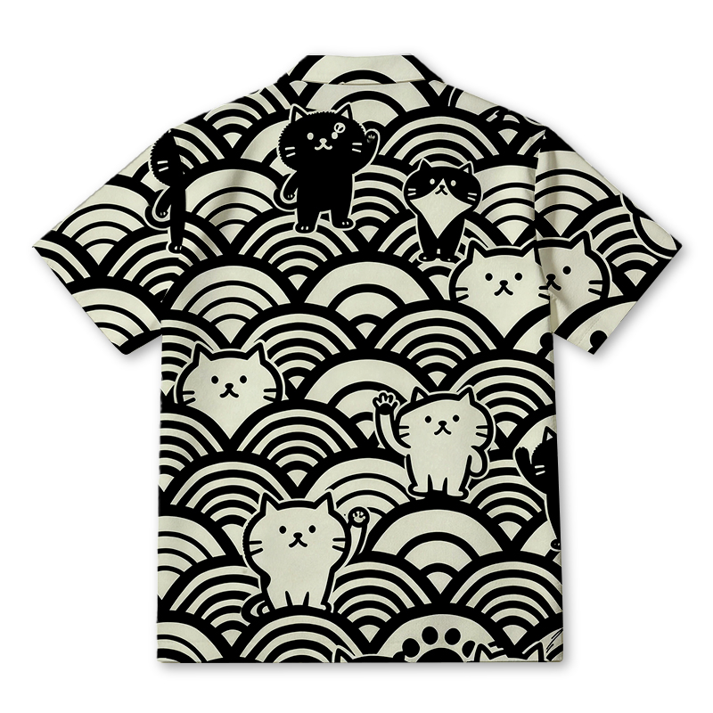 Tokyocanvas Japanese Cute Cat Wave Hawaiian Shirt