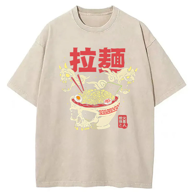Tokyocanvas Japanese Ramen Skeleton Bowl Washed T-Shirt