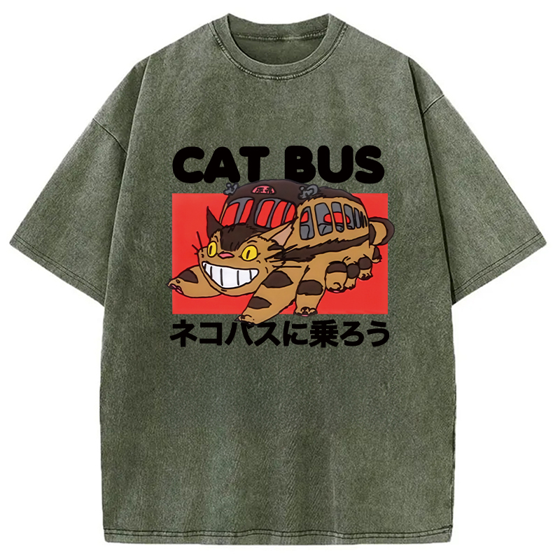 Tokyocanvas Cat Bus Washed T-Shirt