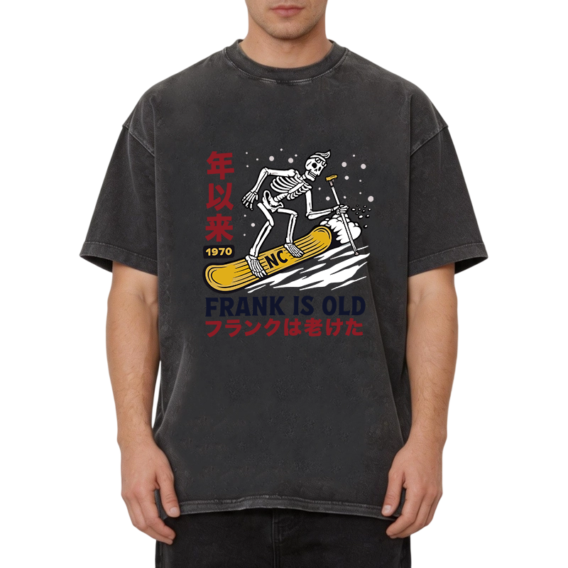 Tokyocanvas Frank Is Old 1970 Skeleton Snowboard Funny Washed T-Shirt