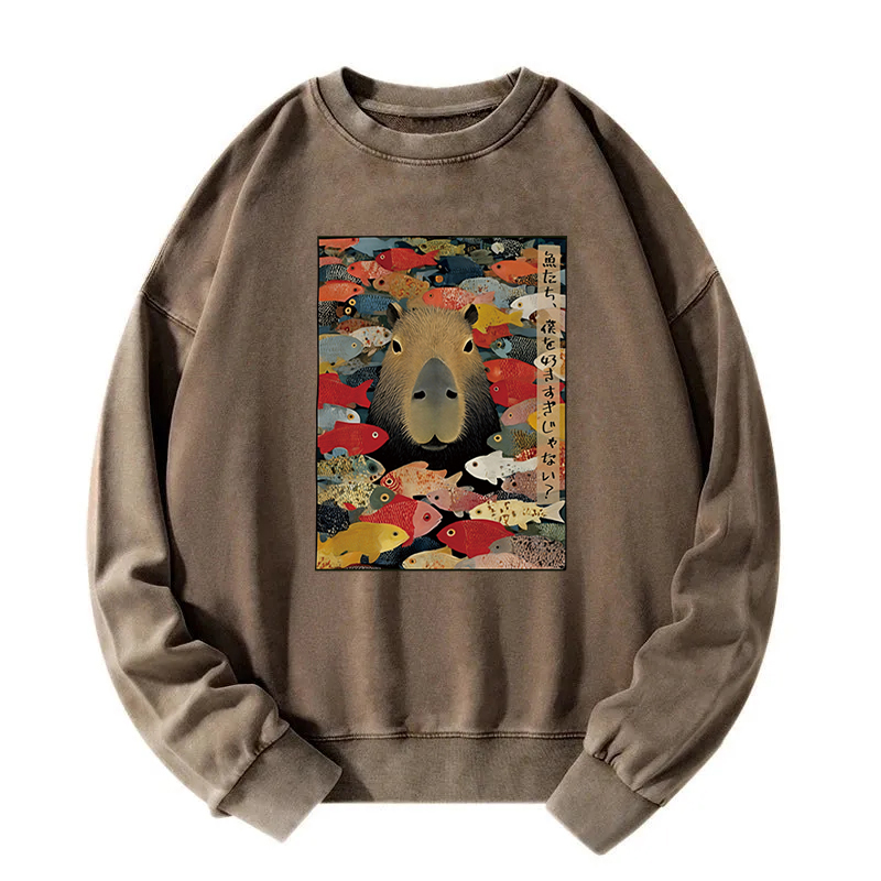 Tokyocanvas Am I Too Lovable Capybara Washed Sweatshirt