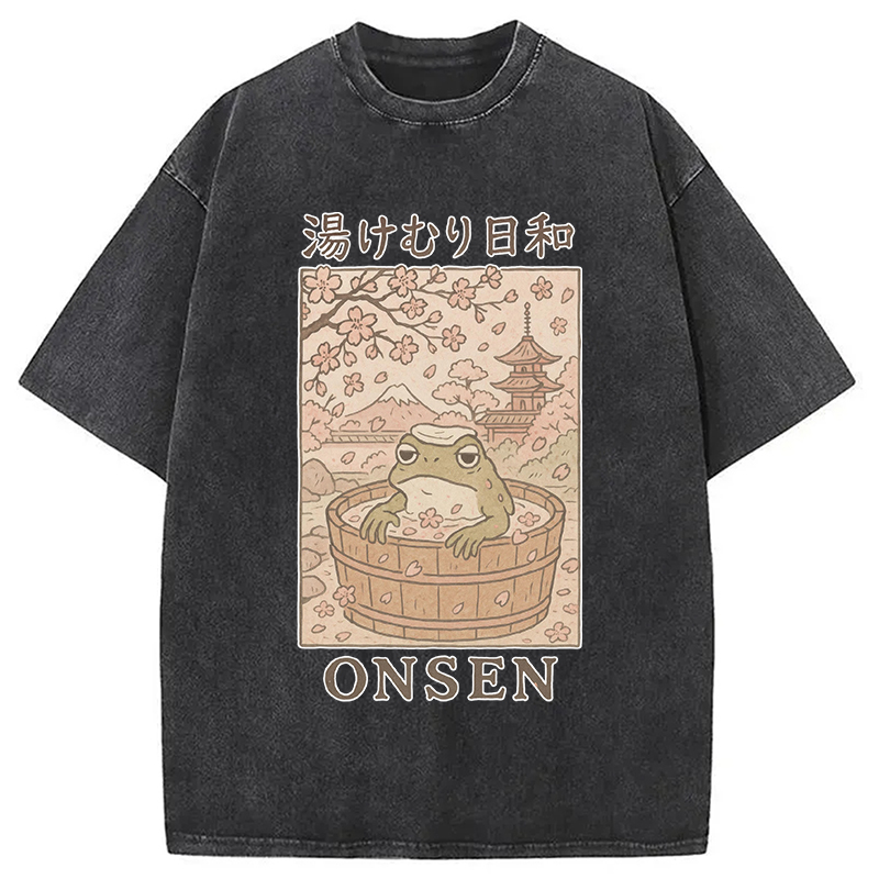 Tokyocanvas Onsen Frog Japanese Washed T-Shirt