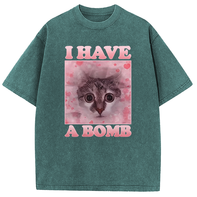 Tokyocanvas I Have a Bomb Funny Cat Dank Meme Washed T-Shirt