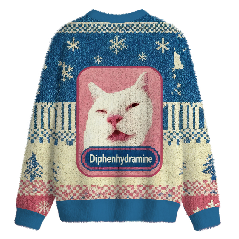 ADD Tokyocanvas Funny Diphenhydramine Meme Cat Fuzzy Christmas Ugly Sweatshirt $ 42.99 USD