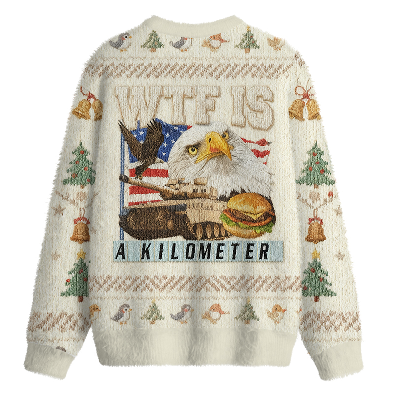 Tokyocanvas WTF Is A Kilometer Meme Fuzzy Christmas Ugly Sweatshirt