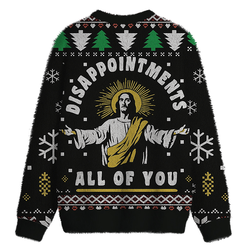 Tokyocanvas Funny Jesus Fuzzy Christmas Ugly Sweatshirt