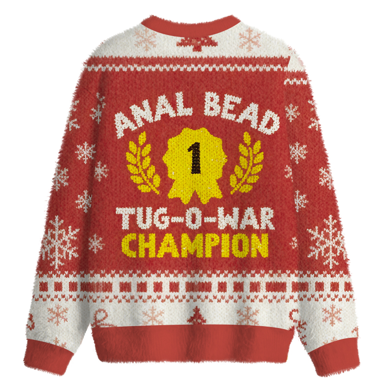 Tokyocanvas Bead Tug O War Champion Funny Red Fuzzy Christmas Ugly Sweatshirt