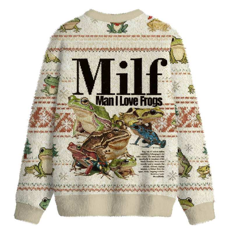 Tokyocanvas Man I Love Frogs Meme Fuzzy Christmas Ugly Sweatshirt