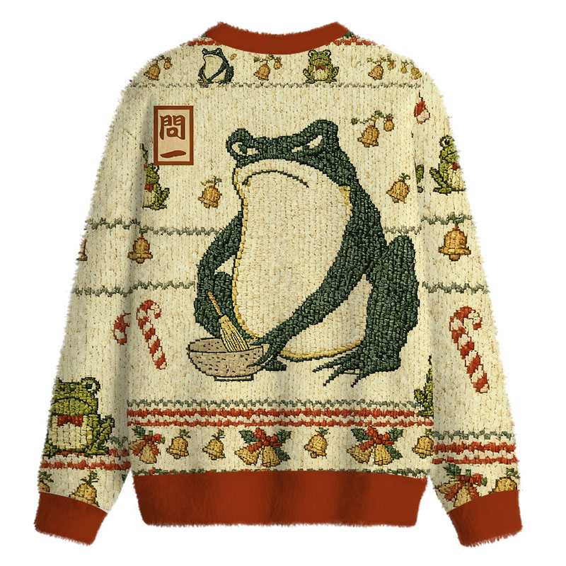 Tokyocanvas Matsumoto Hoji Japanese Frog Fuzzy Christmas Ugly Sweatshirt