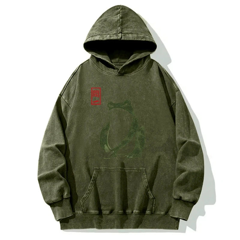 Tokyocanvas Woodblock Print Frog Washed Hoodie