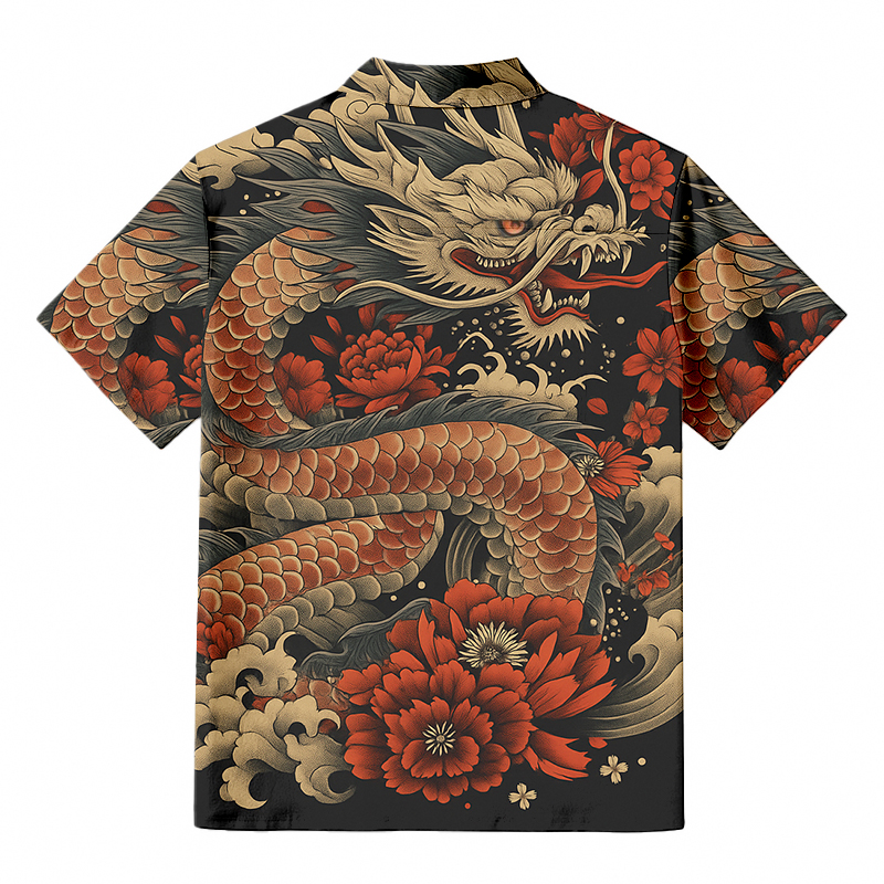 Tokyocanvas Vintage Japanese Art Dragon Button-up Shirt