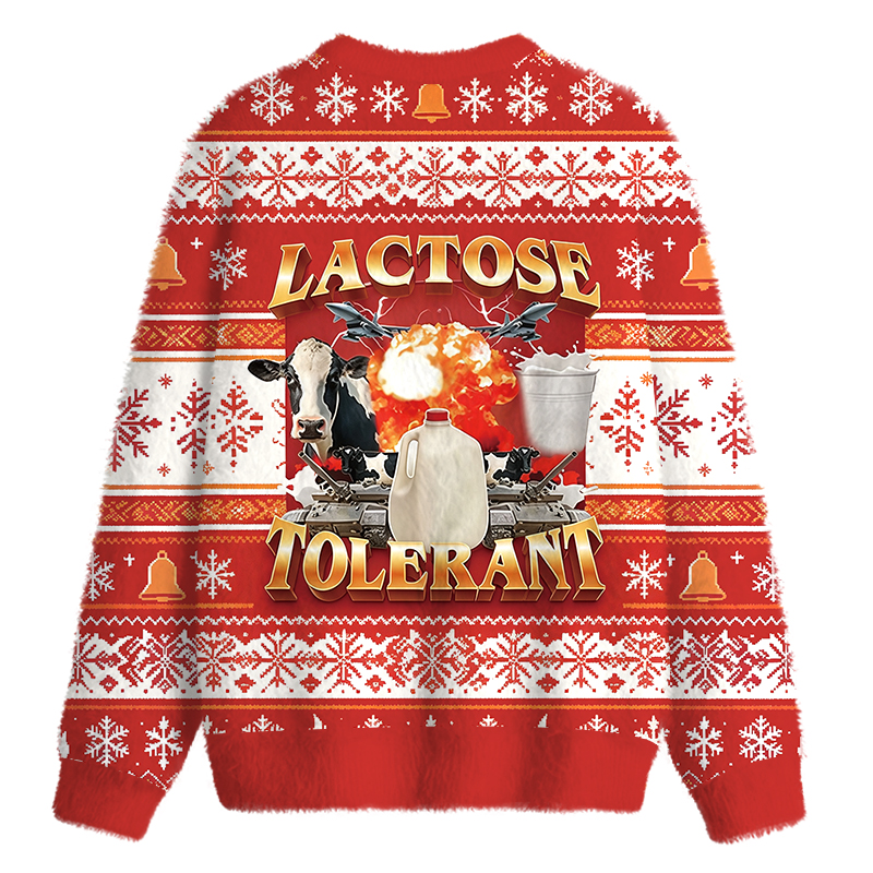 Tokyocanvas Retro Milk Lactose Tolerant Fuzzy Christmas Ugly Sweatshirt