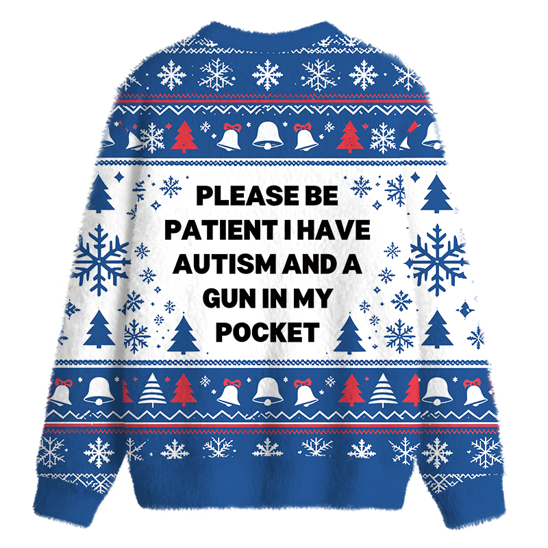 Tokyocanvas A Gun in My Pocket Fuzzy Christmas Ugly Sweatshirt