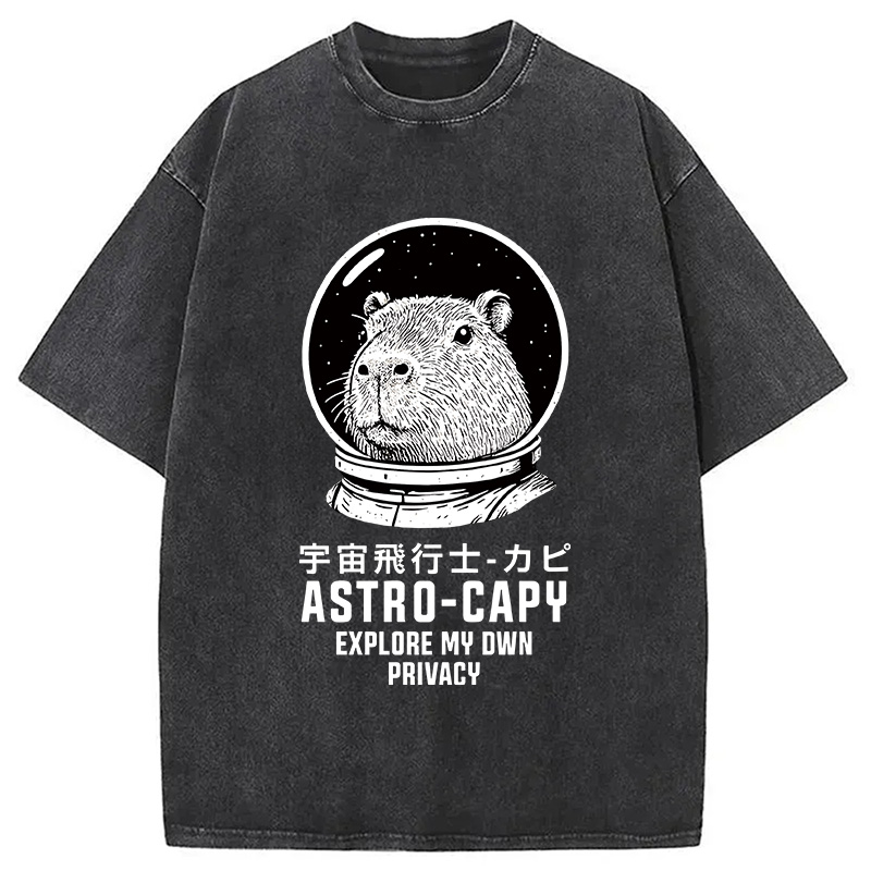 Tokyocanvas Astronaut Capybara Washed T-Shirt