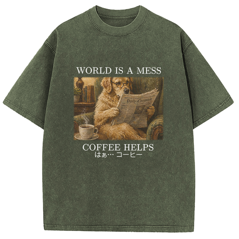 Tokyocanvas Coffee Lover Shirt Funny Dog Washed T-Shirt