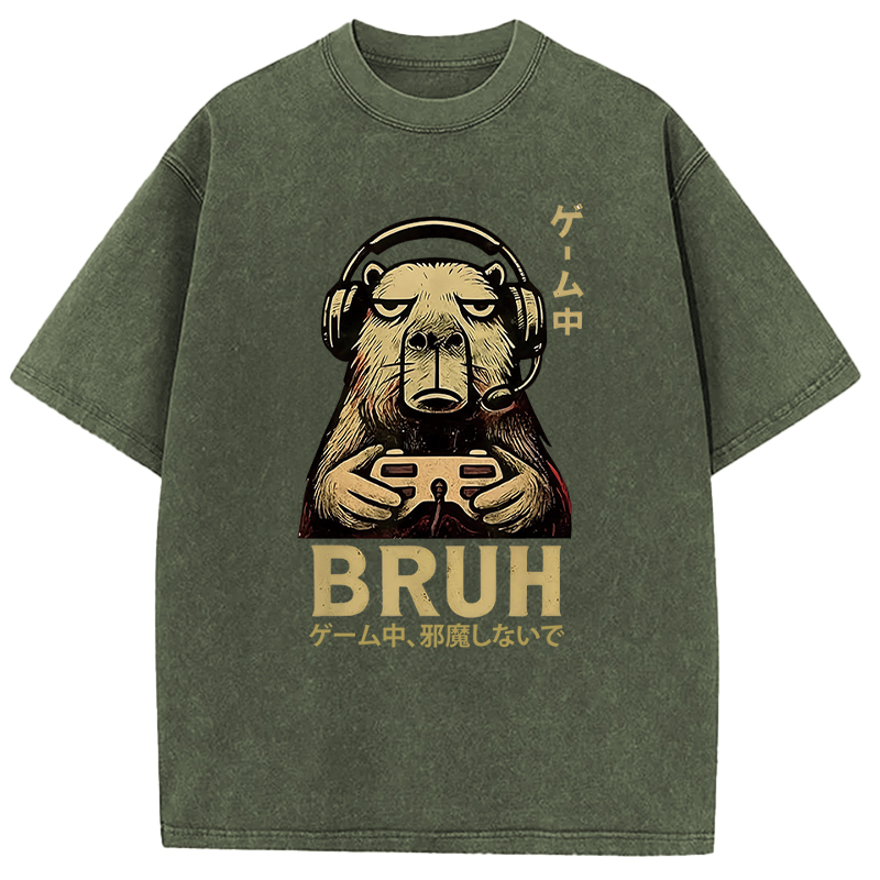Tokyocanvas Capybara Gamer Bruh Funny Video Games Washed T-Shirt